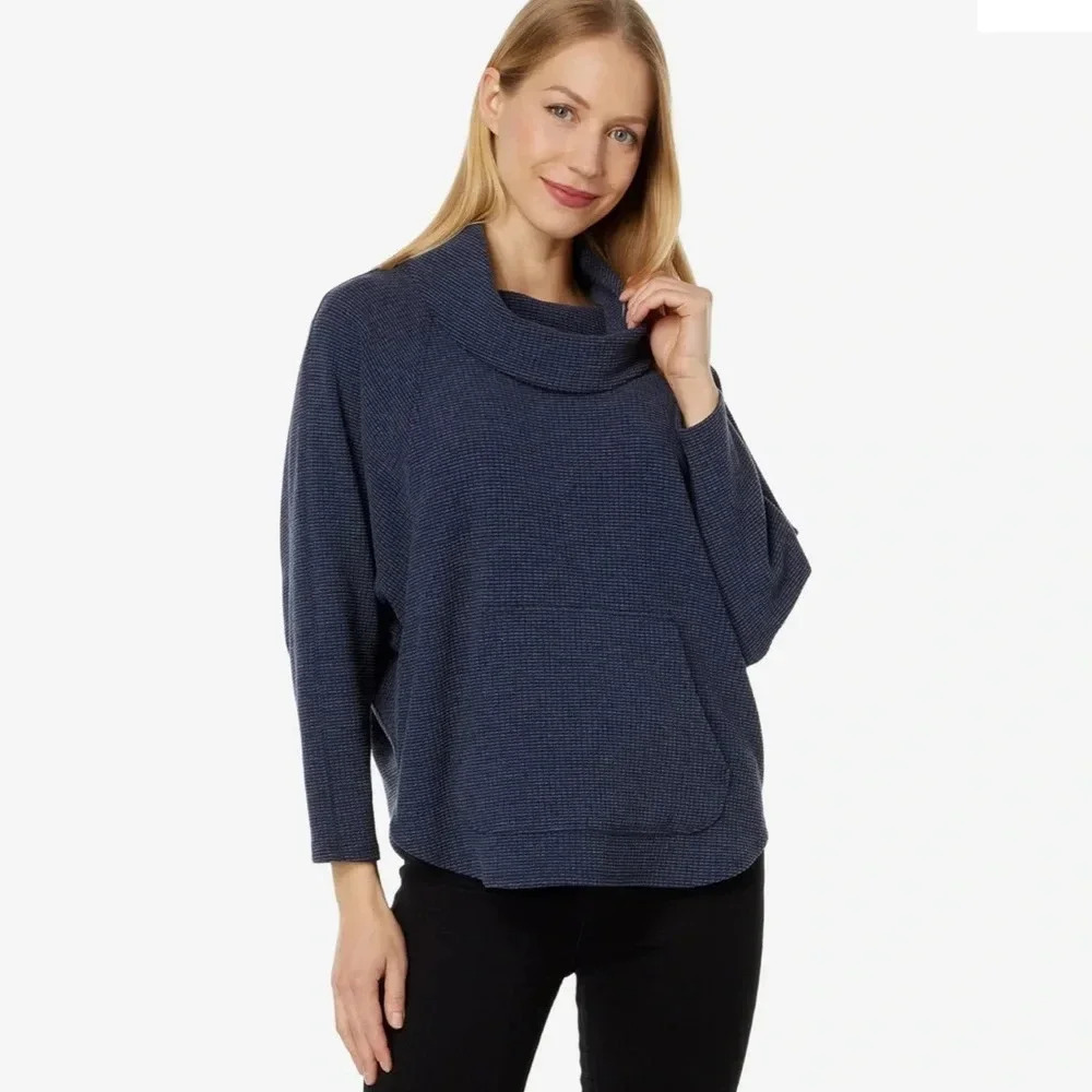 Lilla P Textured Waffle Oversized Easy Turtleneck